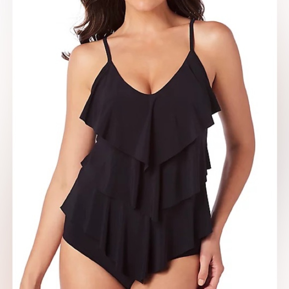 Magicsuit Black Tiered Ruffle tankini Swimsuit top